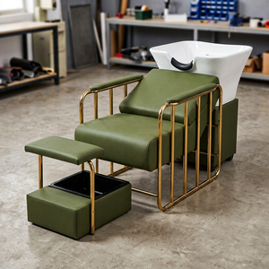 Sillón de Peluquería Moderno de Cuero PU con Lavabo de Acero Inoxidable, Masaje de Cuero Cabelludo, Spa, Uso Comercial - Product Image 1