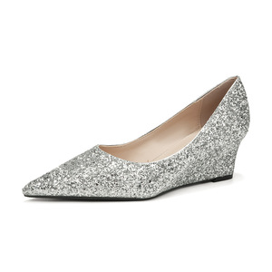 5222E Glitter <b>Silver</b> Pointed Toe <b>Flats</b> Wedding Shoes Summer Slip-On Height Increasing Crystal Decorated Women's - Product Image 4