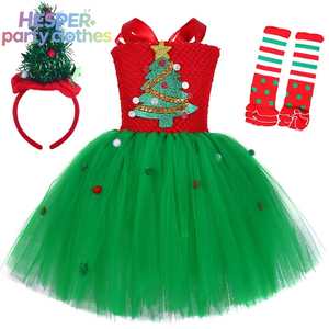 Nouvelle Collection HESPER : Robe de Soirée Fantaisie pour Enfants, Robe Tutu Vert Arbre de Noël pour Filles, Robe de Père Noël en Tulle pour Enfants, Vente en Gros - Product Image 1