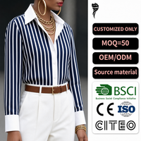 Camisa de Manga Larga a Rayas Azules para Mujer, Venta al Por Mayor de Fábrica, Blusa Informal con Botones, Certificación ISO