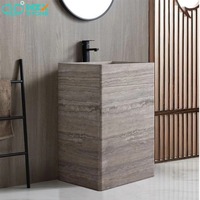 Pierre de marbre travertin beige HZX Premium pour lavabo de salle de bain avec vasque moderne autoportant
