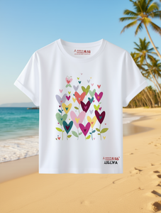 T-shirt da donna JBLNFA taglie forti con stampa a cuori colorati, manica corta, girocollo, casual, primavera estate, vestibilità a H, 100% cotone - Product Image 2