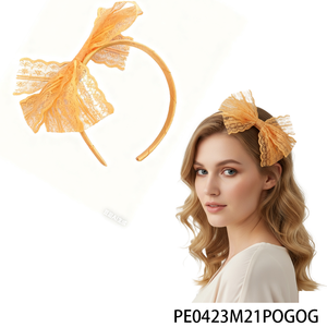 PESENAR 80s Vintage Orange Lace Bow Diadema-Retro Declaración Accesorio para el cabello para fiestas temáticas de los años <span class=keywords><strong>80</strong></span> y <span class=keywords><strong>moda</strong></span> nostálgica - Product Image 1