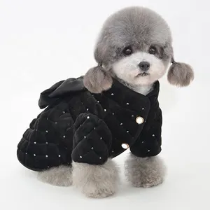 Осеннее и зимнее хлопковое пальто для домашних животных теплое бархатное милое платье для собак с большим бантом на спине расшитое блестками Роскошная Одежда для собак