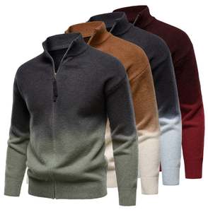 Suéter Cárdigan de Punto para Hombre, Estilo Británico, con Cuello Vertical y Cierre de Cremallera, en Colores Degradados, para Otoño e Invierno - Product Image 1