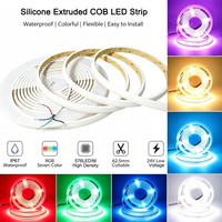 Tira de LED COB RGB Extruida de Silicona de Alta Calidad, Resistente al Agua IP67 para Exteriores, 24V 576LED/m, Sin Puntos, Resistente a los Rayos UV