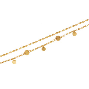 Gold Plated Stainless Steel Sparkle Metal Disc Splicing <b>Bracelet</b> Anklet Set for Women Summer Beach Vacation Fashion Jewelry - Product Image 4