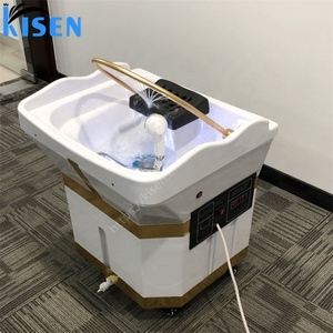 Kisen Cheap Price Portable Shampoo Bowl with Water tank Sink Modern Gold <b>White</b> Shampoo Sink with Water Circulation and Steamer - Product Image 3