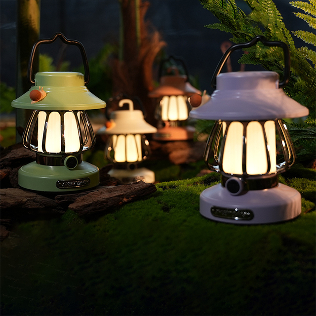 Retro Portable Camping Lantern Stepless Dimming LED Desktop Lamps 3 Lighting Modes Tent Hanging Light for Hiking Climbing Yard