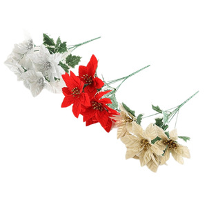 Fleur artificielle de poinsettia en soie à 5 têtes de 30 cm en pot <span class=keywords><strong>pour</strong></span> la décoration de Noël, de mariages et de vases à la maison - Product Image 5