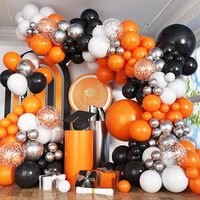 Kit d'arche de ballons d'Halloween orange et noir en gros, kit de guirlande de ballons en latex avec confettis citrouille, crâne, araignée, fournitures de fête pour les fêtes