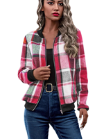 Veste bomber à carreaux de haute qualité pour femmes, fermeture éclair, manches longues, col baseball, tissu polyester, vêtements d'extérieur décontractés pour l'automne