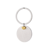 Porte-clés rond en acier inoxydable Ywyougang avec breloque cœur, étiquette vierge personnalisable à graver, pour cadeau, vente en gros