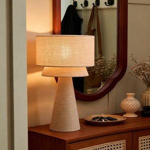 Fabric <b>Table</b> <b>Lamp</b> E27 LED Switch Control Bedroom <b>Study</b> Desk <b>Lamp</b> Warm Cozy Lighting Decor - Product Image 1