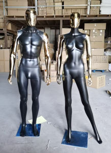 Maniquí de cuerpo completo femenino de fibra de vidrio negro mate a la moda brazo dorado Maniki modelo de pie ropa de mujer maniquíes de exhibición - Product Image 4