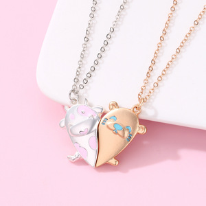 Collier Pareja Magnétique 2pcs Baiser Visage Pendentif Couple Collier pour Hommes Femmes Aimant Pierre Attirer Son Roi Sa <span class=keywords><strong>Reine</strong></span> Collier - Product Image 4
