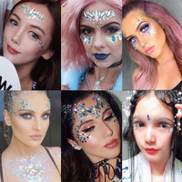 Autocollants Temporaires Pas Chers en Gros, Strass 3D, Art Corporel, Cristal, Visage, Sirène, Décoration Oculaire Tendance pour Fête