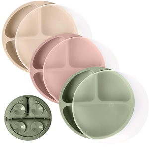 Vassoio in Silicone 100% WeeSprout per bambini piccoli lavastoviglie a microonde amichevole piastra di aspirazione coperchi Design diviso torta al cioccolato - Product Image 1