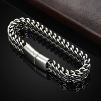 Bracelet Carré Simple Unisexe Chaîne Punk Automne Tressé Double Rangée Aimant Titane Acier Inoxydable