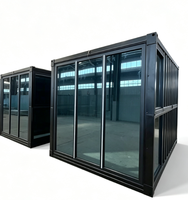 Rumah Kontainer Bingkai Hitam dengan Pintu Kaca Geser, Kabin Prefab Modular Mudah Dipasang