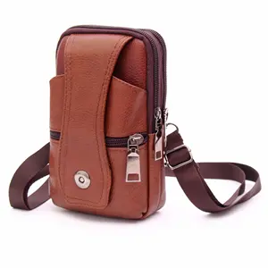 Men's Fashionable Genuine Leather Waist Belt Bag Multi-Function Mobile Phone Case with Fanny Pack Style New Fac Wholesale