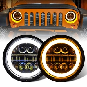 Faro <span class=keywords><strong>LED</strong></span> de calavera redonda de 7 pulgadas, haz Alto y Bajo, motocicletas, coches universales, resistente al agua, 24V, colores claros ámbar blanco, nueva condición