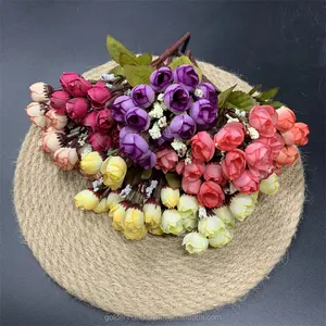 QSLH-V177安い中国卸売バラの花人工小さなブーケローズ家の装飾のための15つぼみバラの花