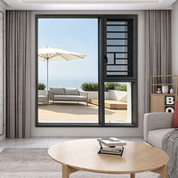 Fenêtre à battant en aluminium gris série 110, à rupture de pont thermique, double vitrage trempé, design moderne et minimaliste pour salon