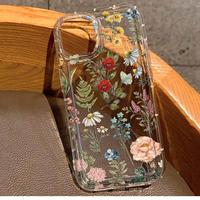 Coque de téléphone portable antichoc à motif floral personnalisable transparente pour iPhone 16 15 17 Pro Max – Vente Flash