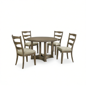 Juego de Comedor Redondo Parfield de 5 Piezas con Acabado en Roble Envejecido, Sillas con Respaldo en Escalera, Muebles para el Hogar de Estilo Tradicional - Product Image 1
