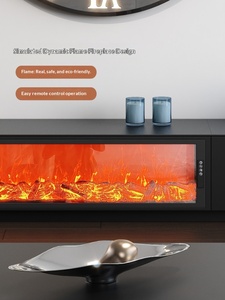 Mobile TV in Pietra Nera e Legno con Tavolino da Caffè, Combinazione Moderna di Lusso Leggero con Fiamma Simulata per <span class=keywords><strong>Soggiorno</strong></span> - Product Image 3