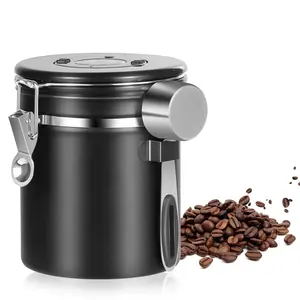 Stainless Steel Coffee Grounds and Beans Container Canister with Date-Tracker CO2-Release Valve