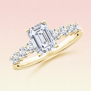 Anillo de Compromiso de Lujo con Diamante Cultivado en Laboratorio con Corte Esmeralda, Piedras Laterales de Diamante, Certificado IGI, Chapado en Rodio, Regalo de Aniversario - Product Image 1
