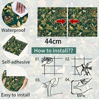 1 rouleau de papier peint autocollant vintage vert forêt avec animaux, papier contact à décoller et à coller avec des motifs de plantes, de fleurs et d'oiseaux