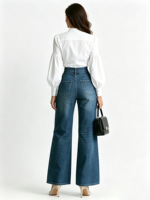 Jean large à double fermeture éclair pour femme, taille haute, en denim fluide, coupe droite, ample, décontracté, style streetwear