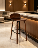 Chaise de bar en bois courbé en vente flash, tabouret de bar moderne en contreplaqué massif pour la maison, le café et le restaurant