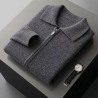 Nouveau Cardigan Zippé en Cachemire Épais et Uni pour Homme, Col Rabattu, Coupe Ample, Tricoté, Décontracté, Tendance, en Laine, pour Automne Hiver