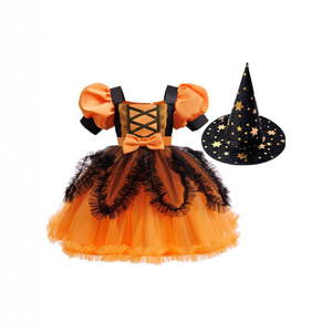 Girls Halloween Tutu Dress Orange Black Layered Costume Party Wear - Product Image 2