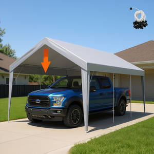 Abri de garage 10 x 20 pieds, gris, protection UV, imperméable, toit de remplacement pour carport, style à pignon, pour 2 voitures - Product Image 2