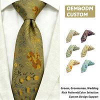 Corbata de Algodón Casual Color Verde Mostaza con Diseño de Flores Silvestres, Corbata Personalizada con Logotipo para Hombre, OEM