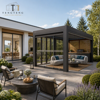 Pergola bioclimatique motorisée en aluminium imperméable avec structure thermolaquée, télécommande et résistance à la rouille pour l'extérieur