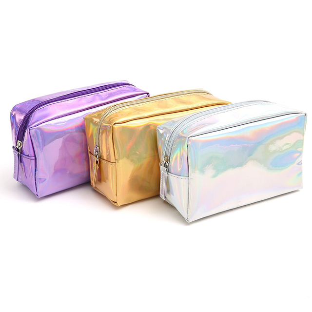 Holographic Makeup Bags Iridescent Toiletry Bag Pouch PU Waterproof Pencil Case Travel Handbag Laser Cosmetic Bag