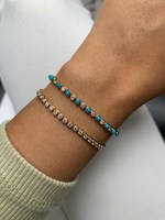 Ensemble collier et bracelet tennis plaqué or avec pierres CZ blanches et turquoise bleue, style mode pour femme