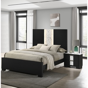 Comodino Contemporaneo Nero con Due Cassetti, Maniglie in Metallo, Bianco e Nero, Arredamento Camera da Letto in Legno - Product Image 4