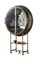 Table de bar ronde de luxe haut de gamme en acier inoxydable avec armoire à vin au design moderne pour hôtel, appartement, salon, villas