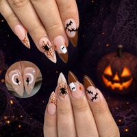Faux ongles transfrontaliers 2026 Nouvelle collection Halloween : Motifs chauve-souris sombres, toile d'araignée, fantômes et animaux ; Capsules d'ongles disponibles