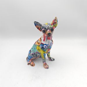 Statues décoratives créatives en résine pour la maison, procédé d'impression par transfert d'eau, Bouledogue français, Cerf, Chien, Teckel - Product Image 4