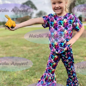 Ensembles de vêtements pour enfants en gros Bd2-2 – Haut à manches courtes et pantalon évasé en soie de lait, style européen-américain, collection automne - Product Image 6