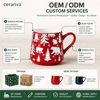 Noel Ayılı Çam Ağacı Desenli Seramik Kupa Seti Yuvarlak Gövdeli Tatil Hediyesi Kahve Kupası OEM ODM Toptan Özel