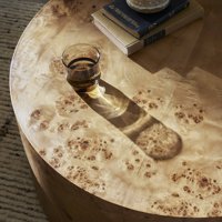 Table basse ronde en bois plaqué burl minimaliste de luxe pour la décoration du salon